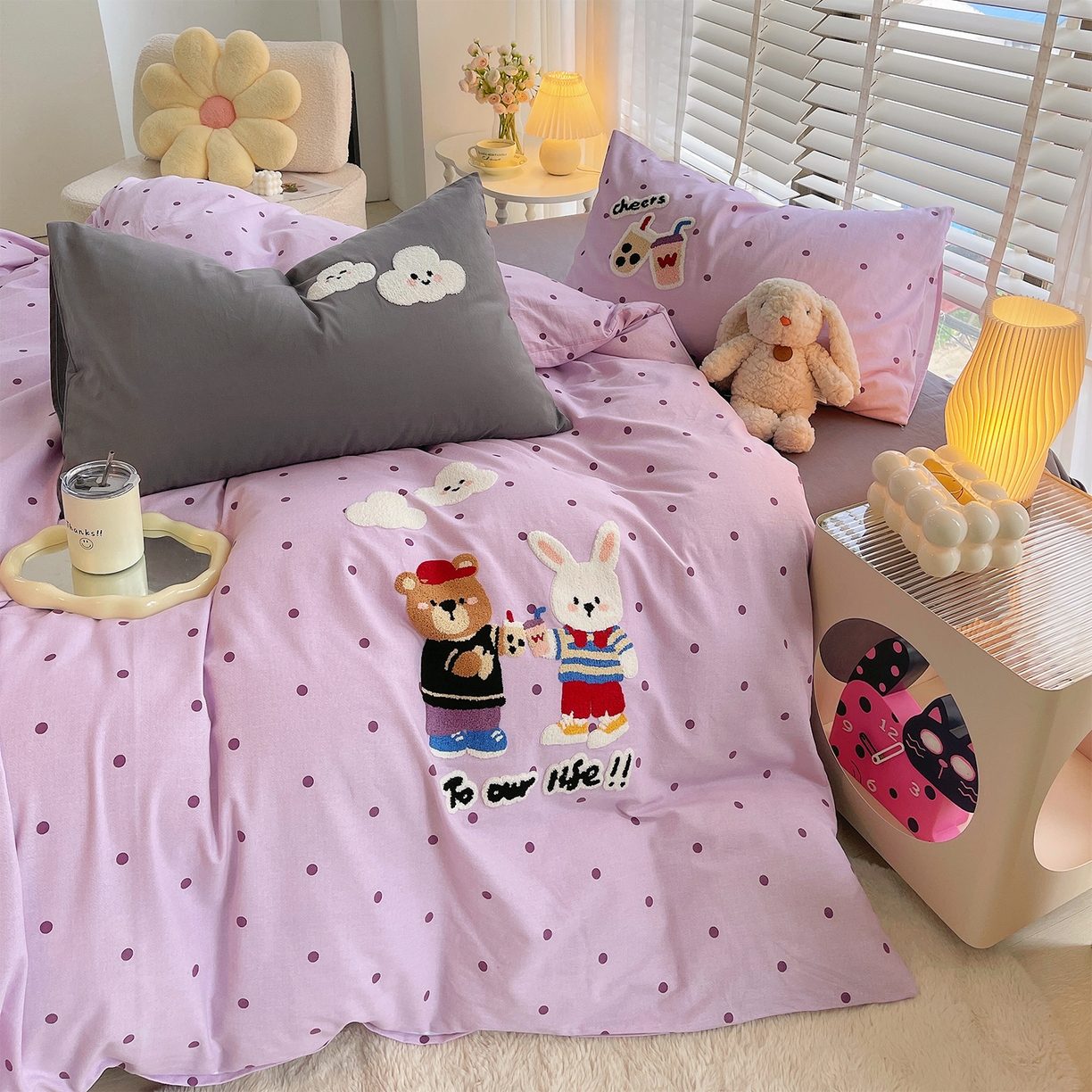 91家纺网 家纺一手货源 找家纺 炫拼家纺 2025新款全棉磨毛卡通贴布绣加厚毛巾绣纯棉四件套-曲奇系列 曲奇-好朋友