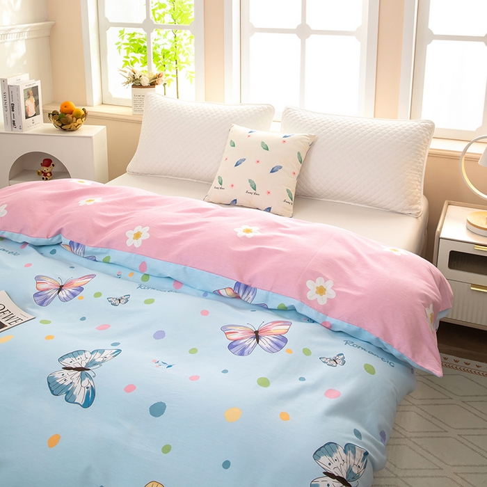 91家纺网 家纺一手货源 找家纺  雨萝家纺 新款12868全棉被罩纯棉被套 蝶舞-蓝