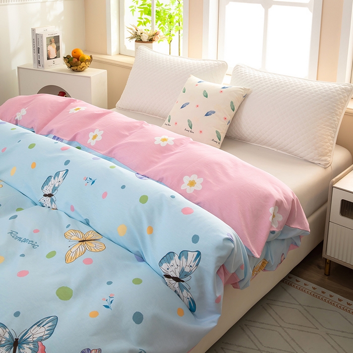 91家纺网 家纺一手货源 找家纺  雨萝家纺 新款12868全棉被罩纯棉被套 蝶舞-蓝