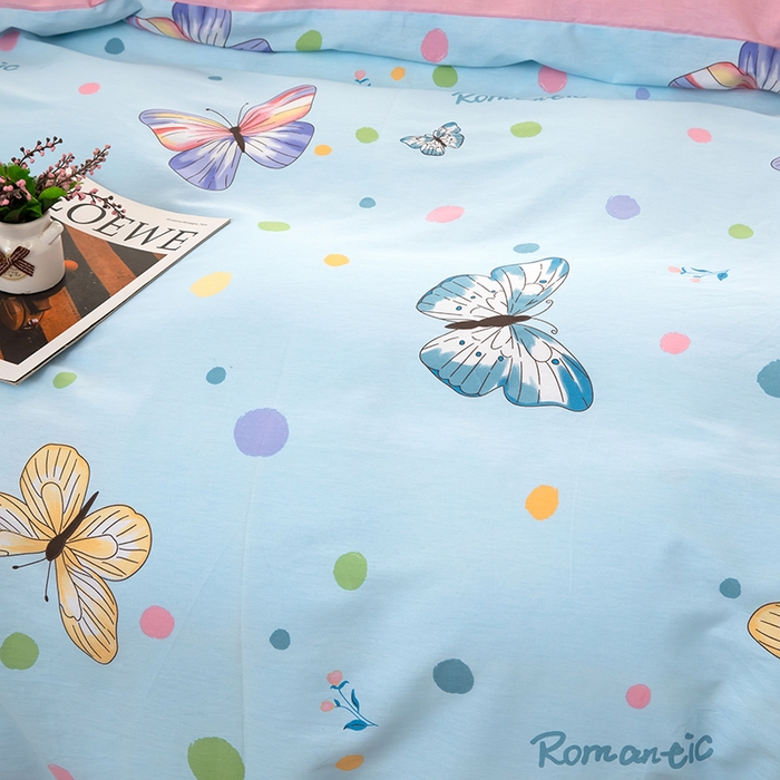 91家纺网 家纺一手货源 找家纺  雨萝家纺 新款12868全棉被罩纯棉被套 蝶舞-蓝