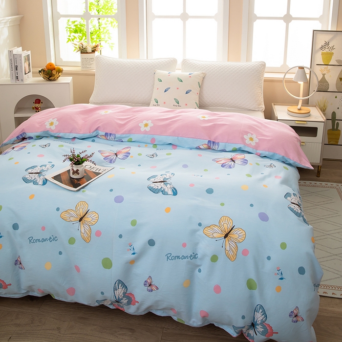 91家纺网 家纺一手货源 找家纺  雨萝家纺 新款12868全棉被罩纯棉被套 蝶舞-蓝