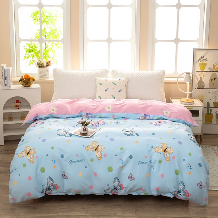  雨萝家纺 新款12868全棉被罩纯棉被套 蝶舞-蓝