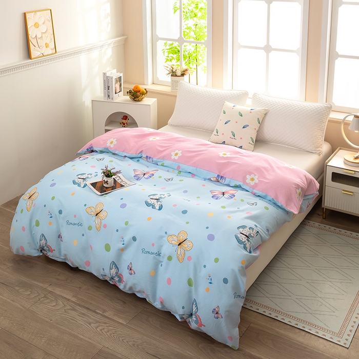 91家纺网 家纺一手货源 找家纺  雨萝家纺 新款12868全棉被罩纯棉被套 蝶舞-蓝