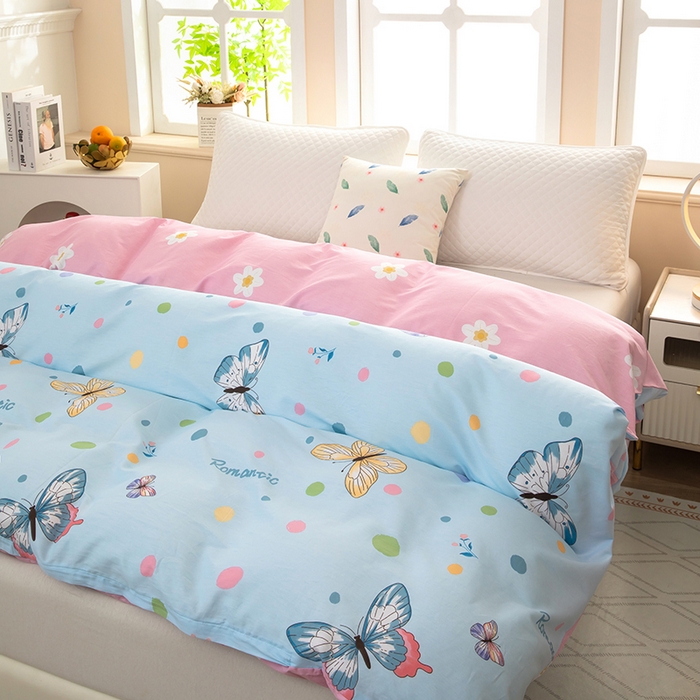 91家纺网 家纺一手货源 找家纺  雨萝家纺 新款12868全棉被罩纯棉被套 蝶舞-蓝