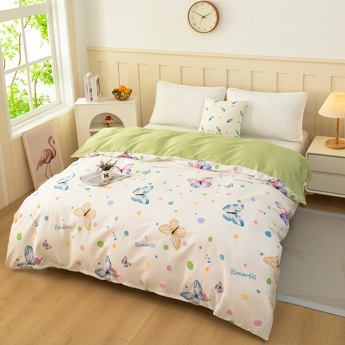 91家纺网 家纺一手货源 找家纺 雨萝家纺 新款12868全棉被罩纯棉被套 蝶舞-米黄