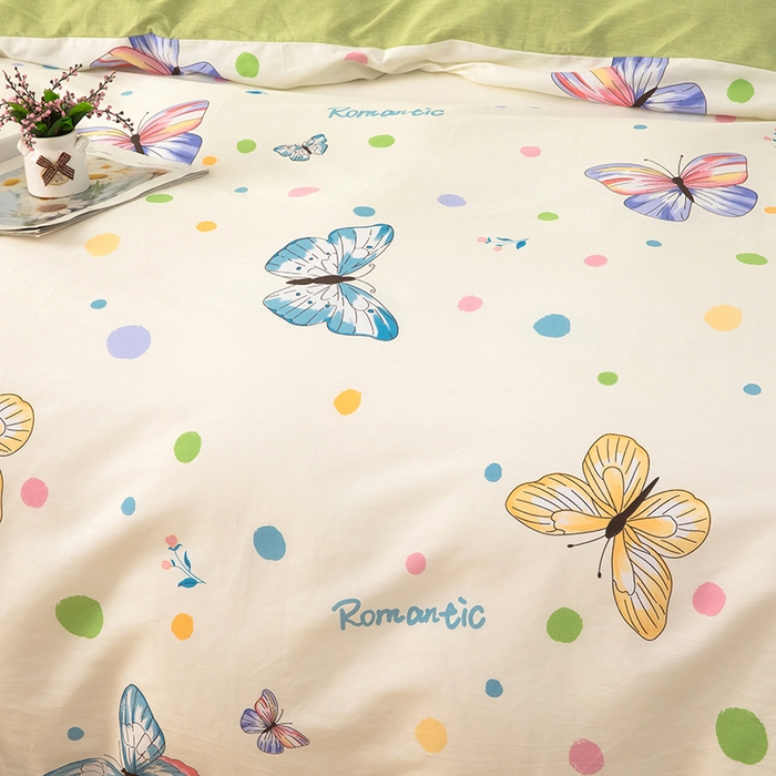 91家纺网 家纺一手货源 找家纺 雨萝家纺 新款12868全棉被罩纯棉被套 蝶舞-米黄