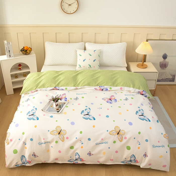 91家纺网 家纺一手货源 找家纺 雨萝家纺 新款12868全棉被罩纯棉被套 蝶舞-米黄