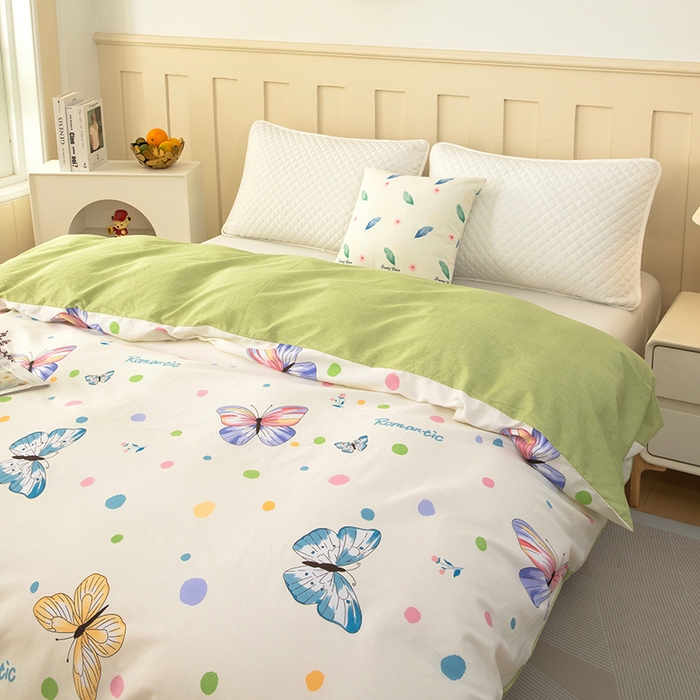 91家纺网 家纺一手货源 找家纺 雨萝家纺 新款12868全棉被罩纯棉被套 蝶舞-米黄