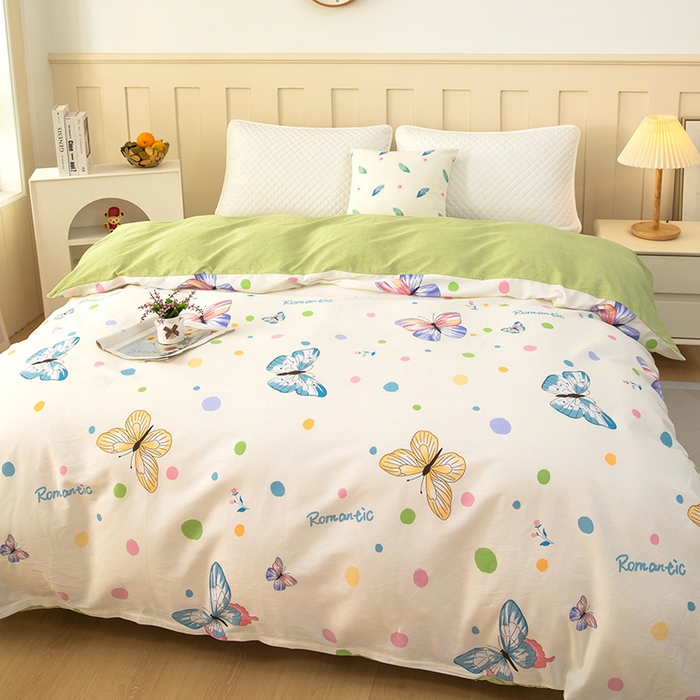 91家纺网 家纺一手货源 找家纺 雨萝家纺 新款12868全棉被罩纯棉被套 蝶舞-米黄