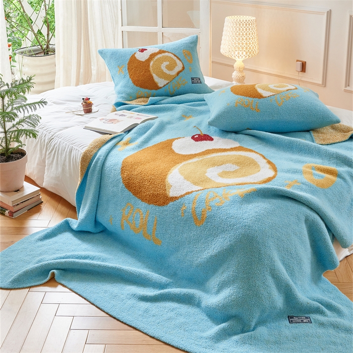 91家纺网 家纺一手货源 找家纺 暖绵绵家纺 2025新款甜品点心系列毯子毛毯抱枕套 拉贝瑞