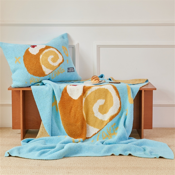 91家纺网 家纺一手货源 找家纺 暖绵绵家纺 2025新款甜品点心系列毯子毛毯抱枕套 拉贝瑞