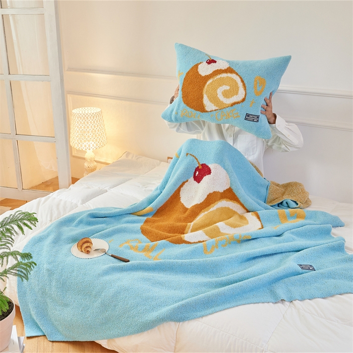 91家纺网 家纺一手货源 找家纺 暖绵绵家纺 2025新款甜品点心系列毯子毛毯抱枕套 拉贝瑞