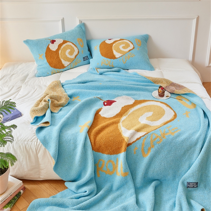 91家纺网 家纺一手货源 找家纺 暖绵绵家纺 2025新款甜品点心系列毯子毛毯抱枕套 拉贝瑞