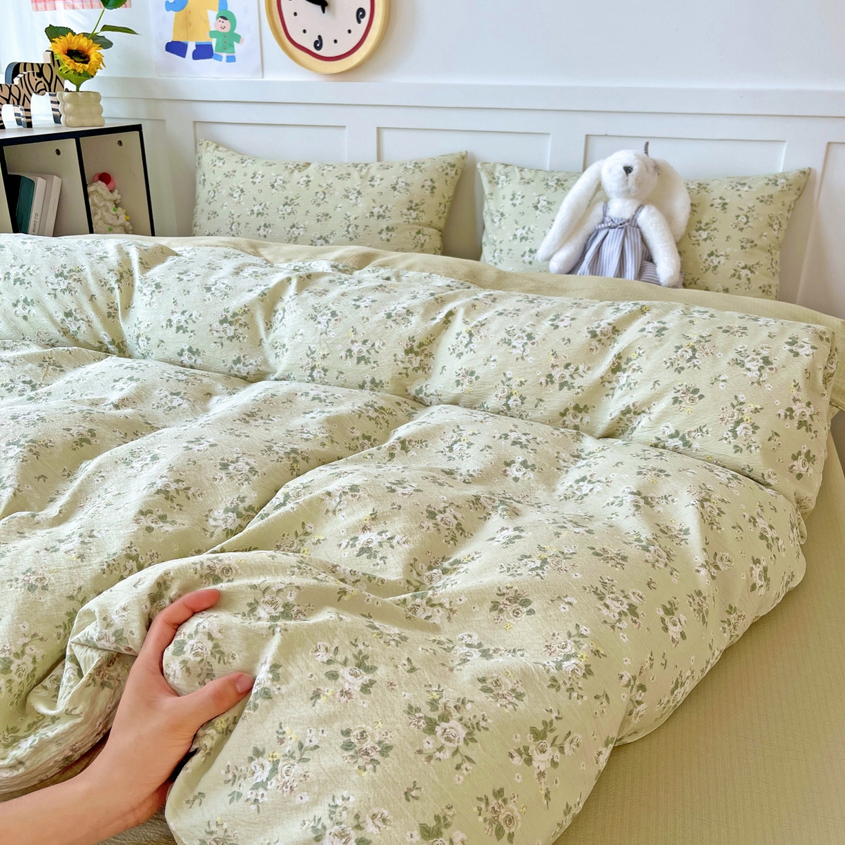 91家纺网 家纺一手货源 找家纺 （总）王朝国际 2025新款爆款云感亚麻有氧双层纱皱皱双层纱四件套