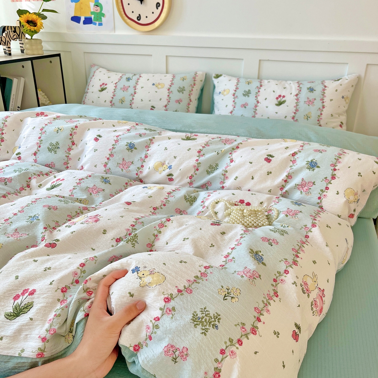 91家纺网 家纺一手货源 找家纺 （总）王朝国际 2025新款爆款云感亚麻有氧双层纱皱皱双层纱四件套