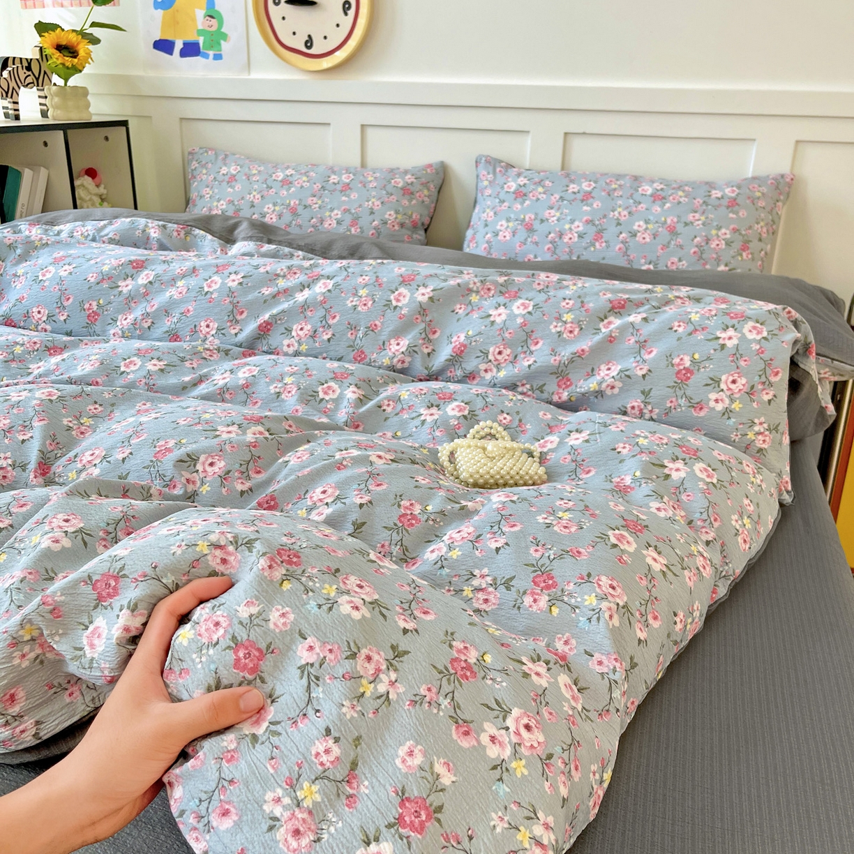 91家纺网 家纺一手货源 找家纺 （总）王朝国际 2025新款爆款云感亚麻有氧双层纱皱皱双层纱四件套