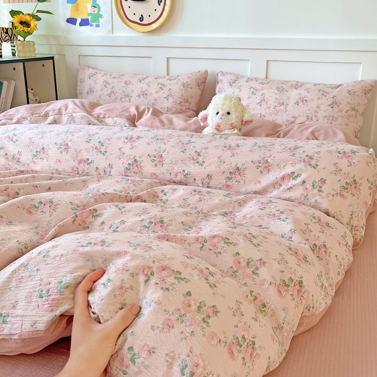 91家纺网 家纺一手货源 找家纺 （总）王朝国际 2025新款爆款云感亚麻有氧双层纱皱皱双层纱四件套