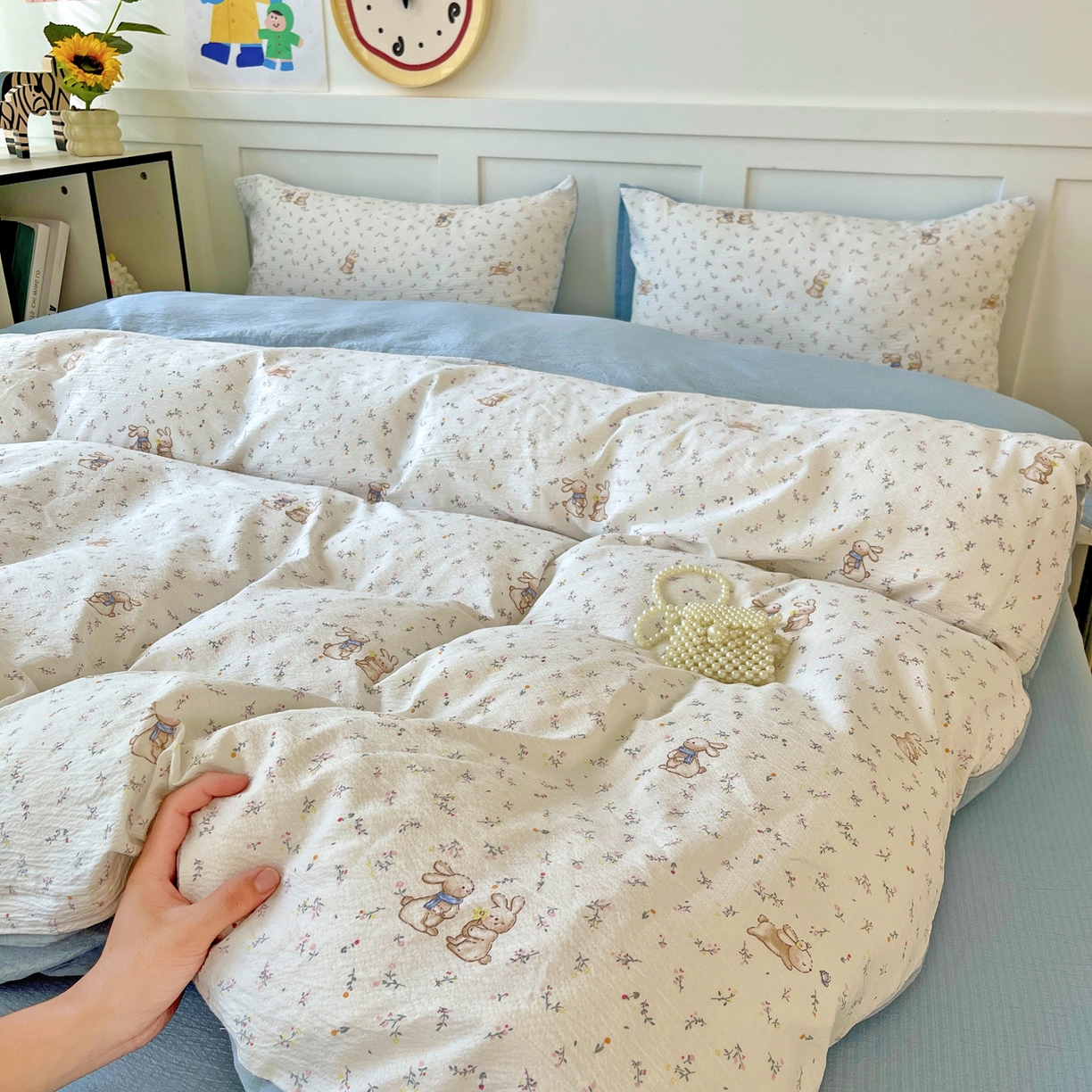 91家纺网 家纺一手货源 找家纺 （总）王朝国际 2025新款爆款云感亚麻有氧双层纱皱皱双层纱四件套