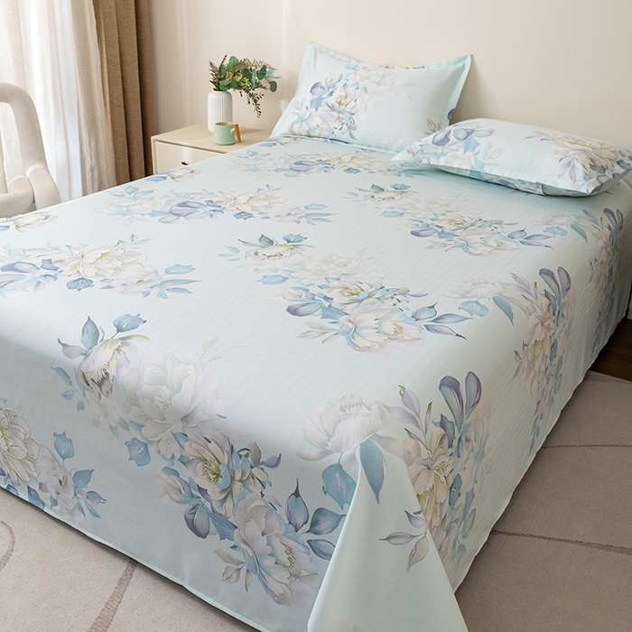 91家纺网 家纺一手货源 找家纺 居美良品 2025新款人字纹老粗布凉席席子单床单 床单单件 芳菲锦梦