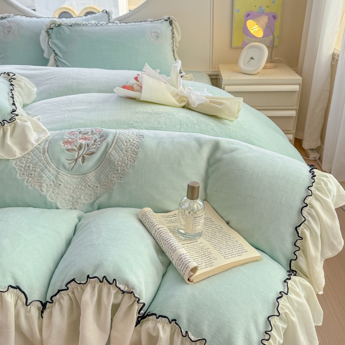 91家纺网 家纺一手货源 找家纺 橘子家 2025新款婴儿绒床上四件套系列-维纳斯 维纳斯-蒂芙尼蓝