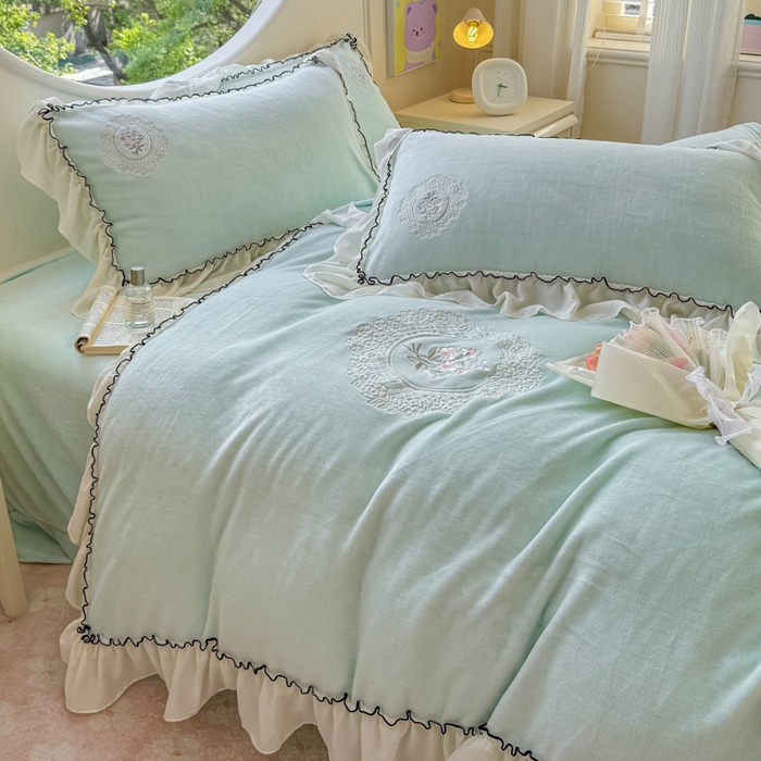 91家纺网 家纺一手货源 找家纺 橘子家 2025新款婴儿绒床上四件套系列-维纳斯 维纳斯-蒂芙尼蓝