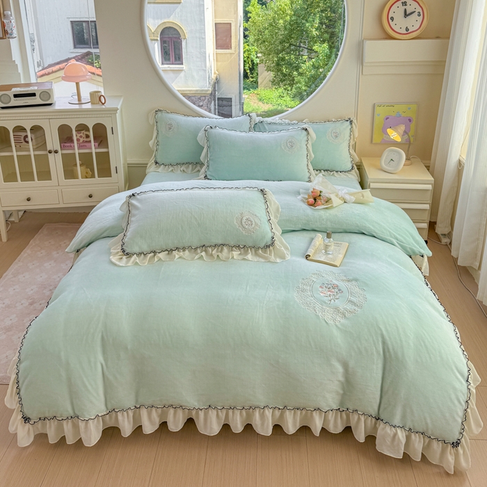 91家纺网 家纺一手货源 找家纺 橘子家 2025新款婴儿绒床上四件套系列-维纳斯 维纳斯-蒂芙尼蓝