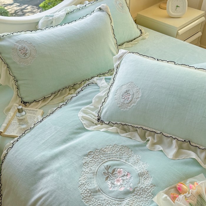 91家纺网 家纺一手货源 找家纺 橘子家 2025新款婴儿绒床上四件套系列-维纳斯 维纳斯-蒂芙尼蓝