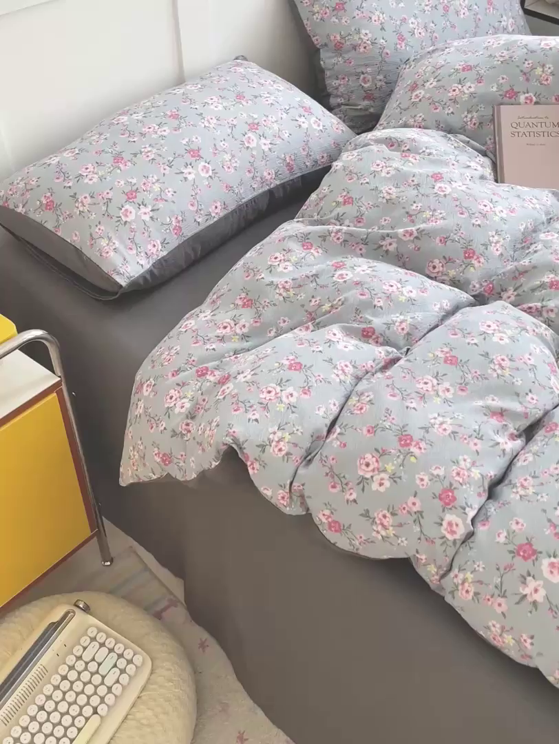 91家纺网 家纺一手货源 找家纺 王朝国际 2026新款爆款云感亚麻有氧双层纱皱皱双层纱四件套 繁花