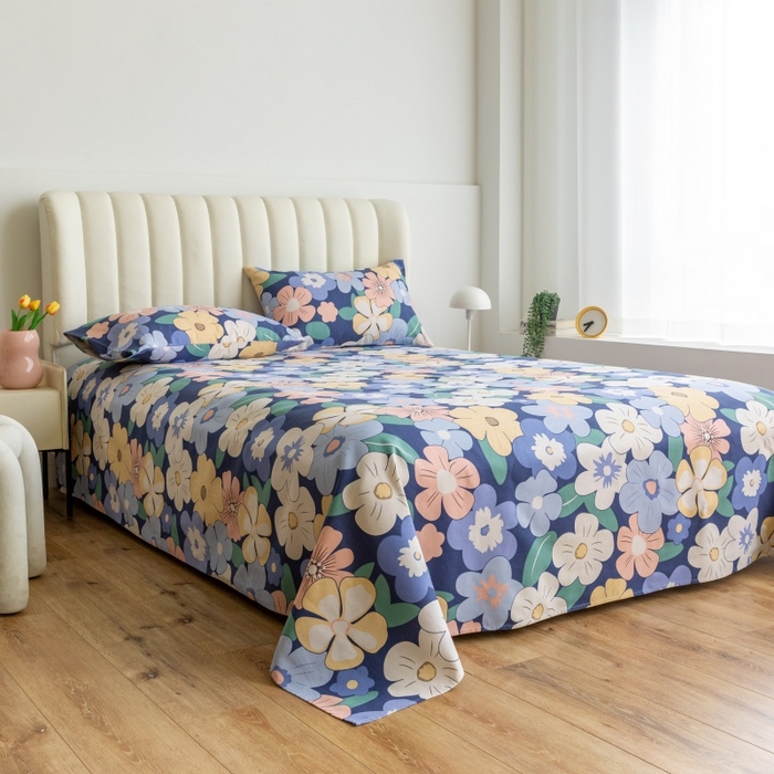 91家纺网 家纺一手货源 找家纺 居美良品 2025新款人字纹老粗布凉席席子单床单 床单单件 蓝色花海