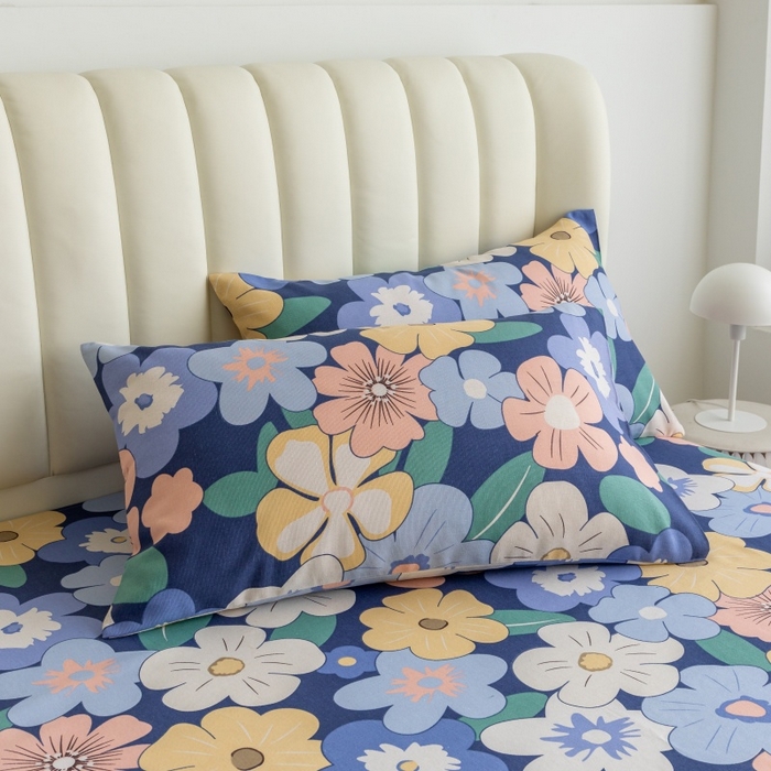 91家纺网 家纺一手货源 找家纺 居美良品 2025新款人字纹老粗布凉席席子单床单 床单单件 蓝色花海