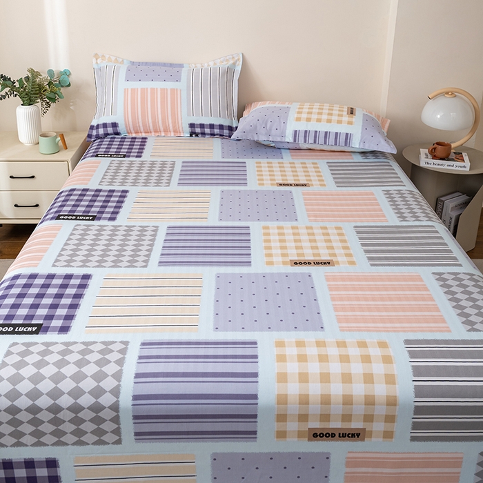 91家纺网 家纺一手货源 找家纺 居美良品 2025新款人字纹老粗布凉席席子单床单 床单单件 幸福魔方