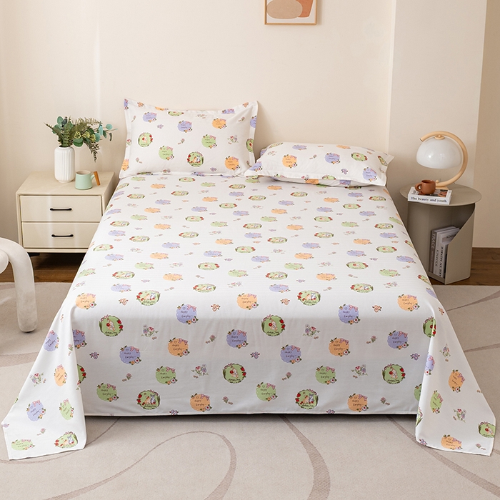 91家纺网 家纺一手货源 找家纺 居美良品 2025新款人字纹老粗布凉席席子单床单 床单单件 快乐小兔