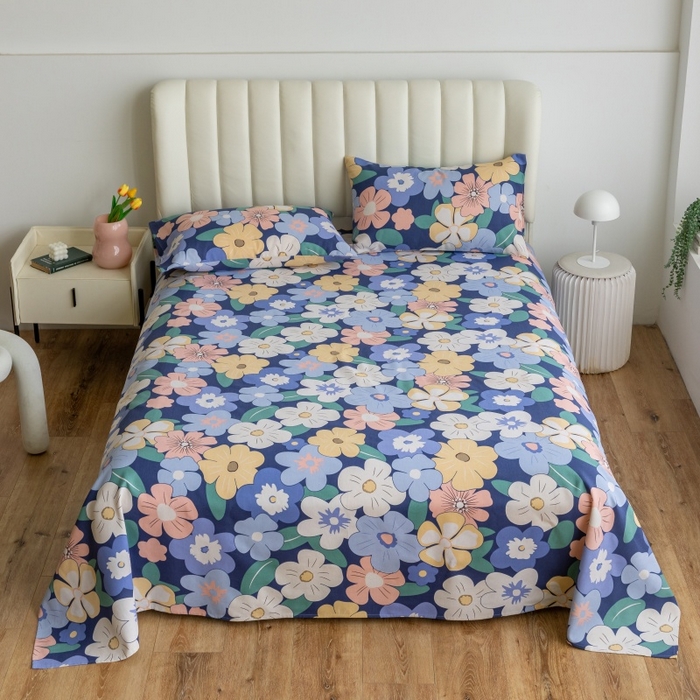 91家纺网 家纺一手货源 找家纺 居美良品 2025新款人字纹老粗布凉席席子单床单 床单单件 蓝色花海