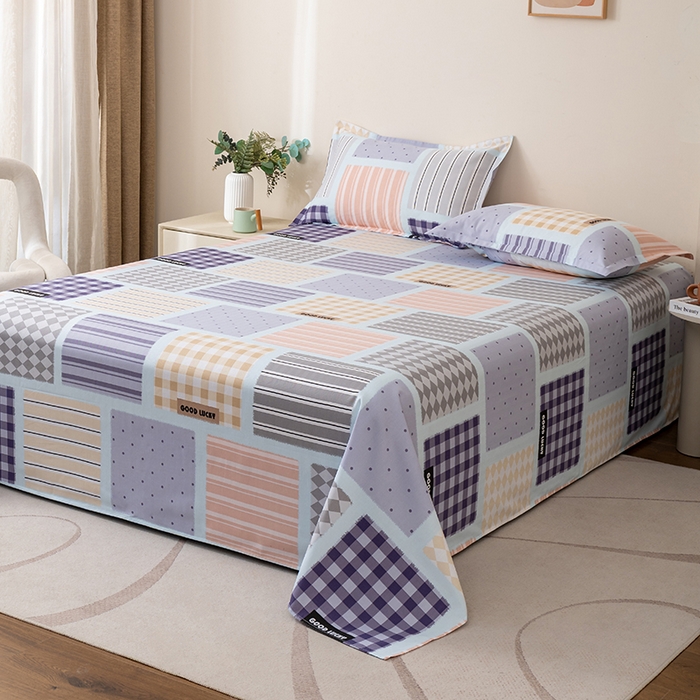 91家纺网 家纺一手货源 找家纺 居美良品 2025新款人字纹老粗布凉席席子单床单 床单单件 幸福魔方