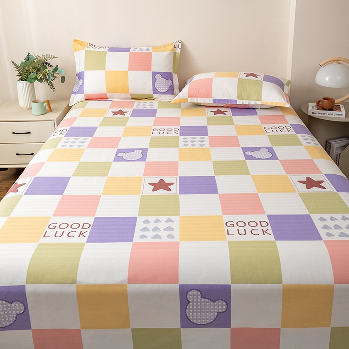 91家纺网 家纺一手货源 找家纺 居美良品 2025新款人字纹老粗布凉席席子单床单 床单单件 幸运星格