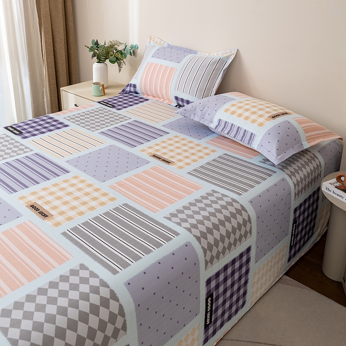 91家纺网 家纺一手货源 找家纺 居美良品 2025新款人字纹老粗布凉席席子单床单 床单单件 幸福魔方