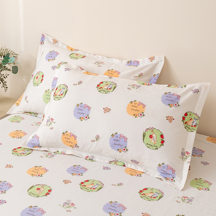 91家纺网 家纺一手货源 找家纺 居美良品 2025新款人字纹老粗布凉席席子单床单 床单单件 快乐小兔