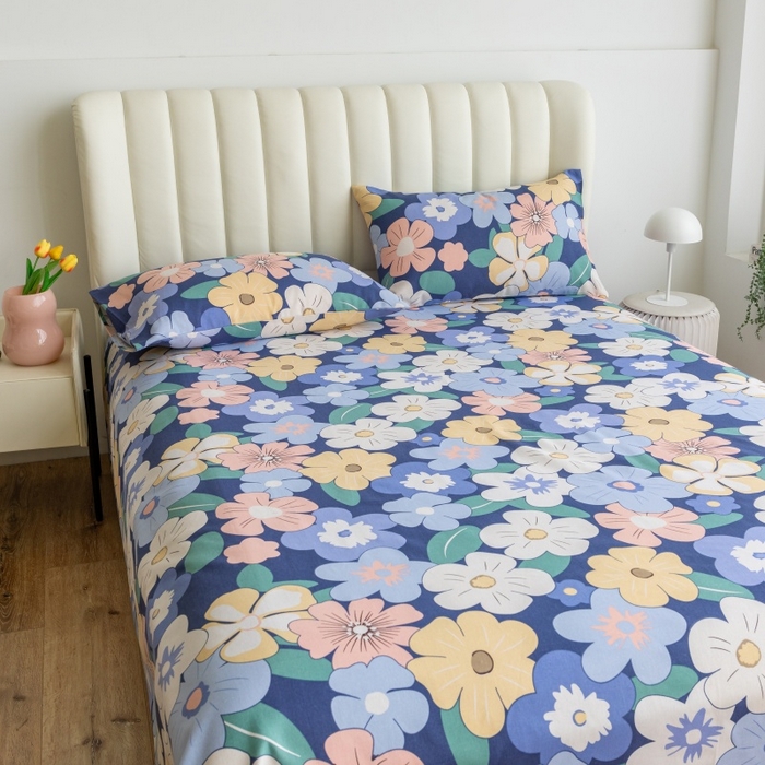 91家纺网 家纺一手货源 找家纺 居美良品 2025新款人字纹老粗布凉席席子单床单 床单单件 蓝色花海