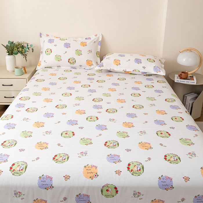 91家纺网 家纺一手货源 找家纺 居美良品 2025新款人字纹老粗布凉席席子单床单 床单单件 快乐小兔