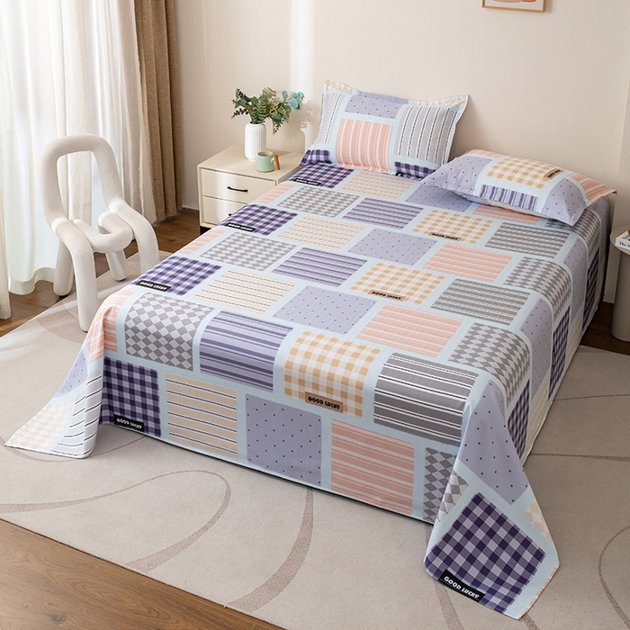 91家纺网 家纺一手货源 找家纺 居美良品 2025新款人字纹老粗布凉席席子单床单 床单单件 幸福魔方