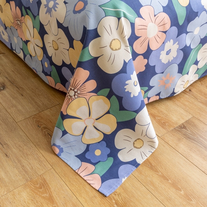 91家纺网 家纺一手货源 找家纺 居美良品 2025新款人字纹老粗布凉席席子单床单 床单单件 蓝色花海