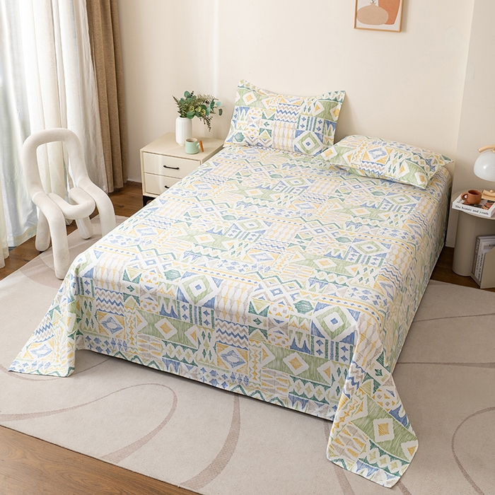 91家纺网 家纺一手货源 找家纺 居美良品 2025新款人字纹老粗布凉席席子单床单 床单单件 极简空间