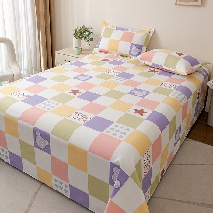 91家纺网 家纺一手货源 找家纺 居美良品 2025新款人字纹老粗布凉席席子单床单 床单单件 幸运星格