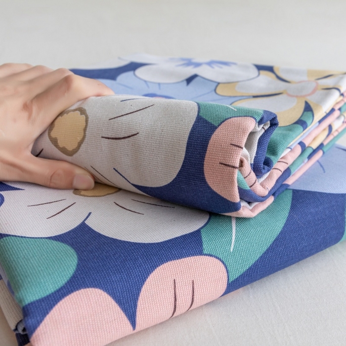 91家纺网 家纺一手货源 找家纺 居美良品 2025新款人字纹老粗布凉席席子单床单 床单单件 蓝色花海