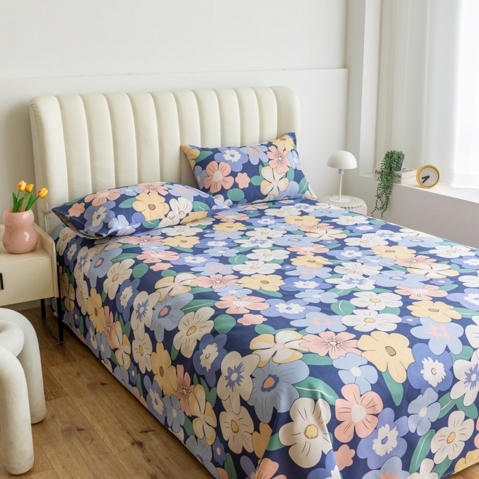 91家纺网 家纺一手货源 找家纺 居美良品 2025新款人字纹老粗布凉席席子单床单 床单单件 蓝色花海