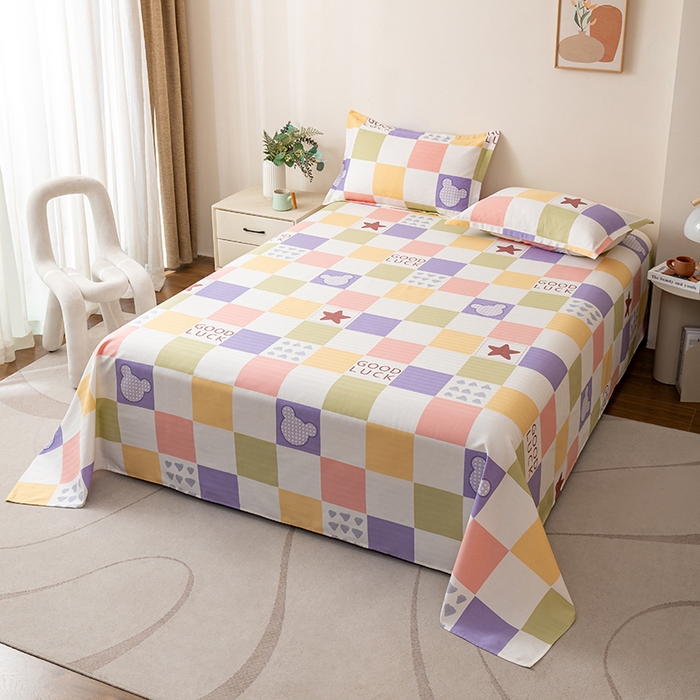 91家纺网 家纺一手货源 找家纺 居美良品 2025新款人字纹老粗布凉席席子单床单 床单单件 幸运星格