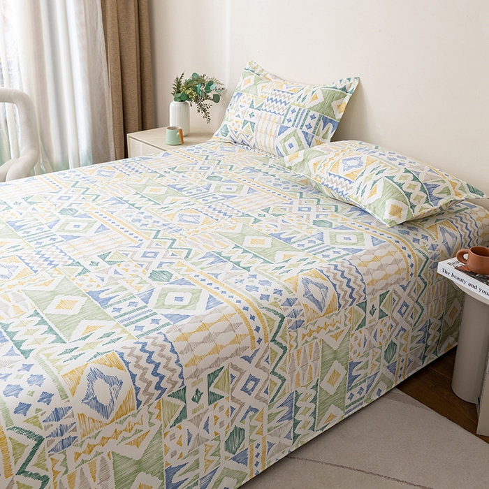 91家纺网 家纺一手货源 找家纺 居美良品 2025新款人字纹老粗布凉席席子单床单 床单单件 极简空间