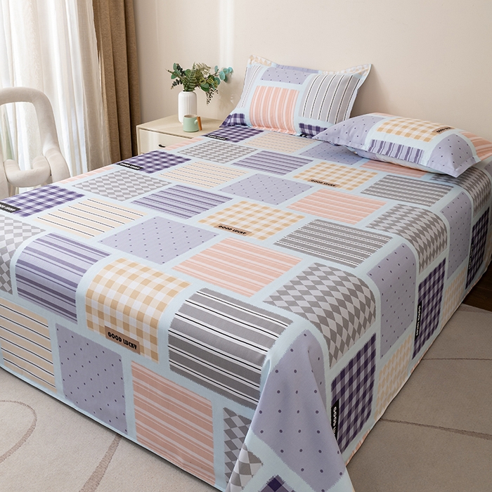 91家纺网 家纺一手货源 找家纺 居美良品 2025新款人字纹老粗布凉席席子单床单 床单单件 幸福魔方