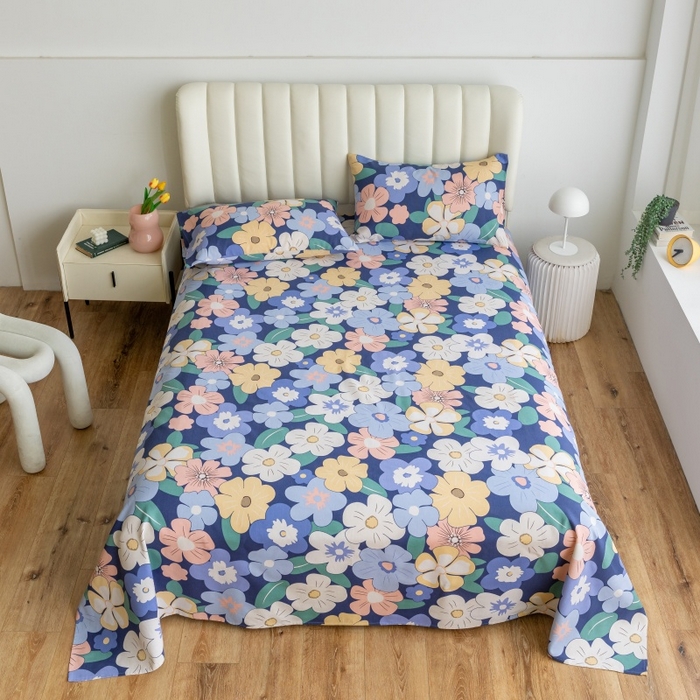 91家纺网 家纺一手货源 找家纺 居美良品 2025新款人字纹老粗布凉席席子单床单 床单单件 蓝色花海