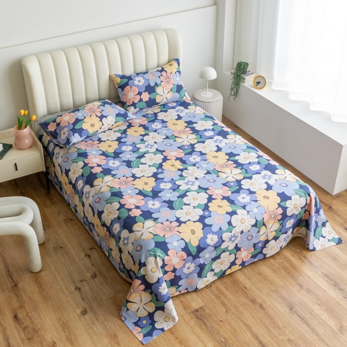 91家纺网 家纺一手货源 找家纺 居美良品 2025新款人字纹老粗布凉席席子单床单 床单单件 蓝色花海